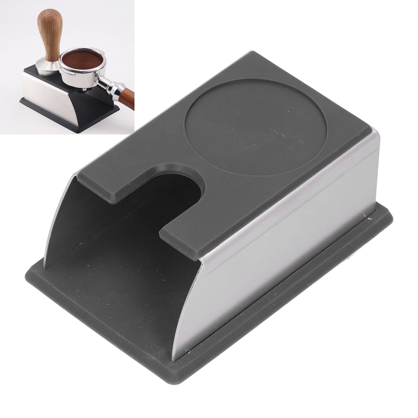 Yosoo Coffee Tamper Stand, Detachable Stainless Steel Espresso Tamp Mat Durable Handle Coffee Powder Seat Cushion to Get Coffee Powder Out Store Coffee Tamper(Black)