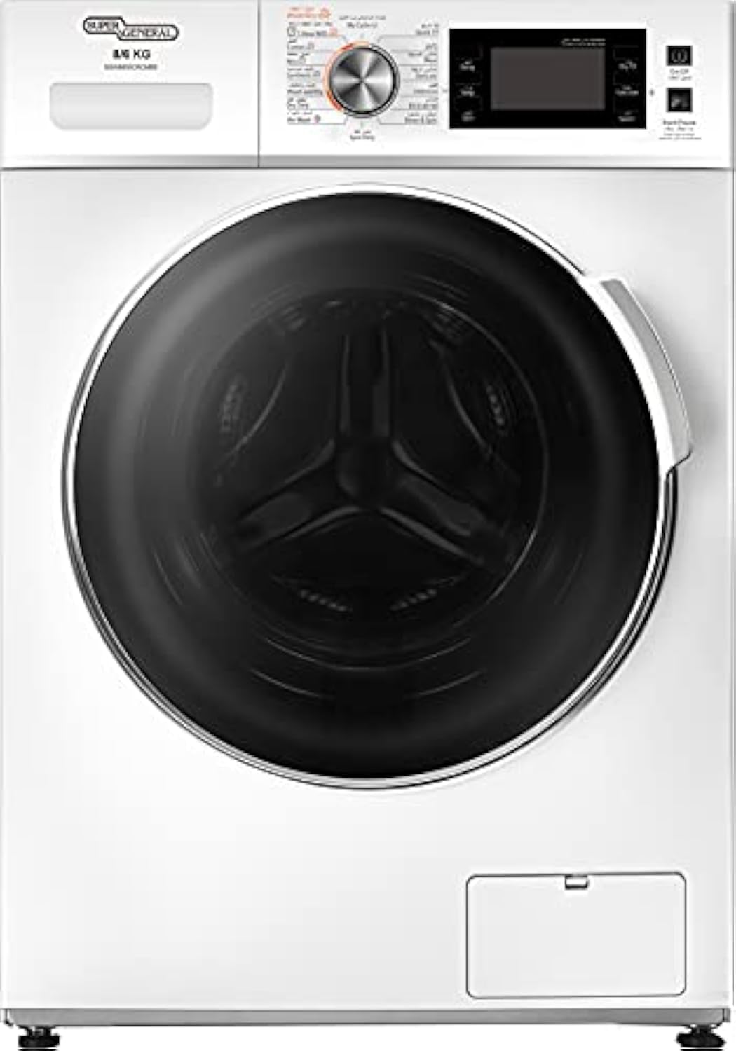 Super General 8Kg/6Kg Washer Dryer SGW8650CRCMBS, Glass Door with Water Jets, 1 Hour Wash and Dry Program, Water Cube Drum, Air Wash Program, BLDC Inverter Motor, 59.5x47.5x85cm(WxDxH)