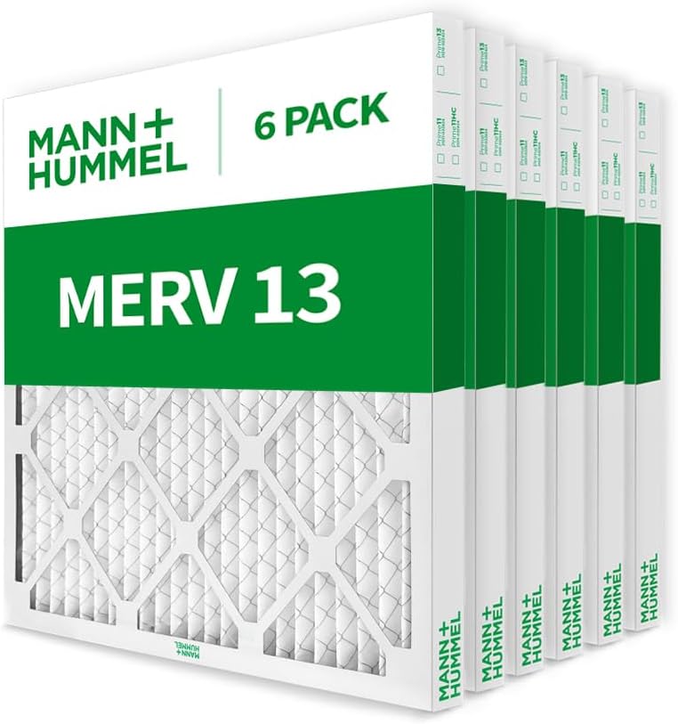 Mann+Hummel 16x20x2 MERV 13 (FPR 10) Pleated HVAC AC Furnace Air Filters. 6 Pack. (Exact Size: 15.5 x 19.5 x 1.75 Inches)