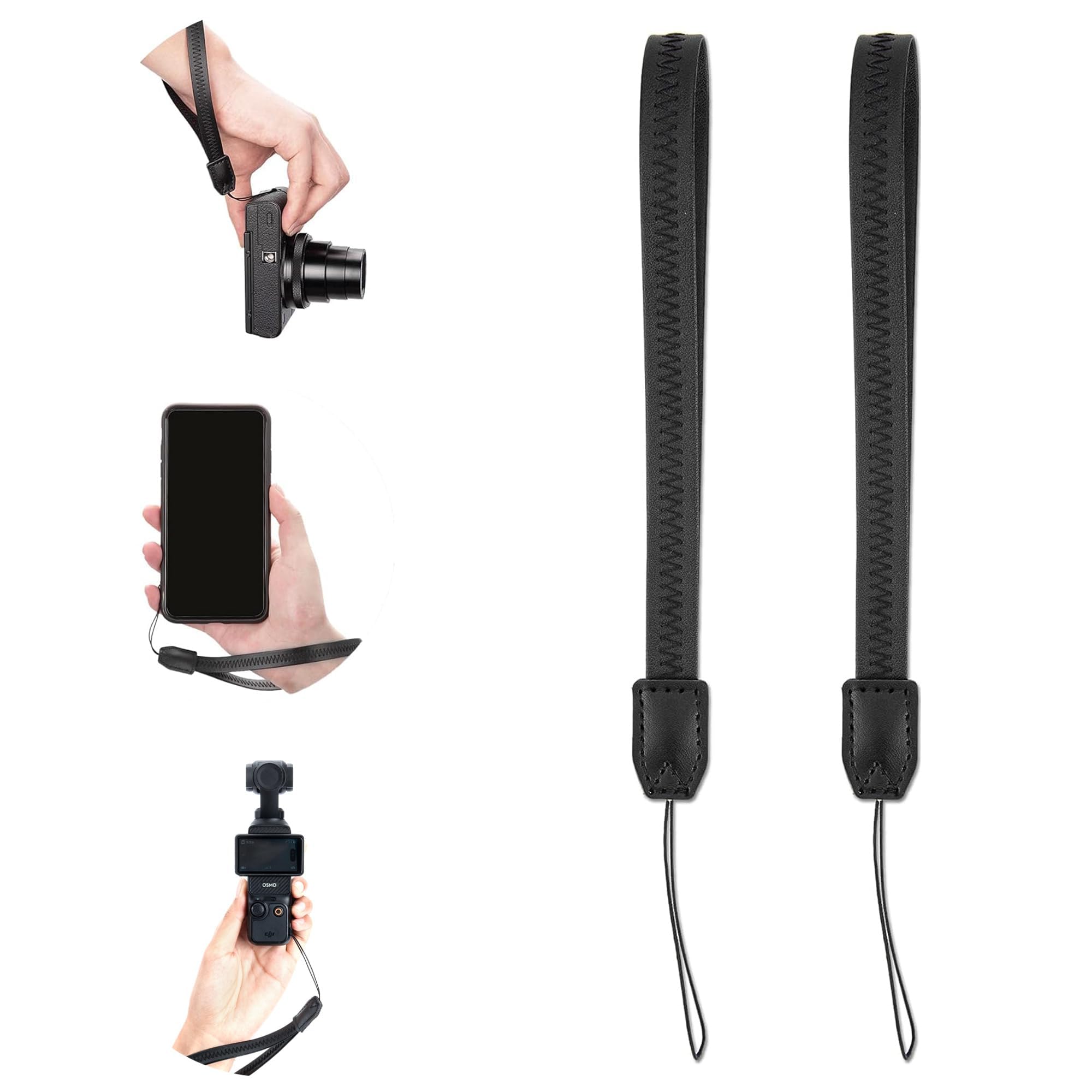 2 Pack Durable PU Leather Short Lightweight Hand Wrist Strap Lanyard String for Canon V10 G7X Mark III G5X Mark II Sony ZV-1 II RX100VII Ricoh GRIIIx Panasonic DMC-LX10 SOFORT 2 Osmo Pocket 3 Camera