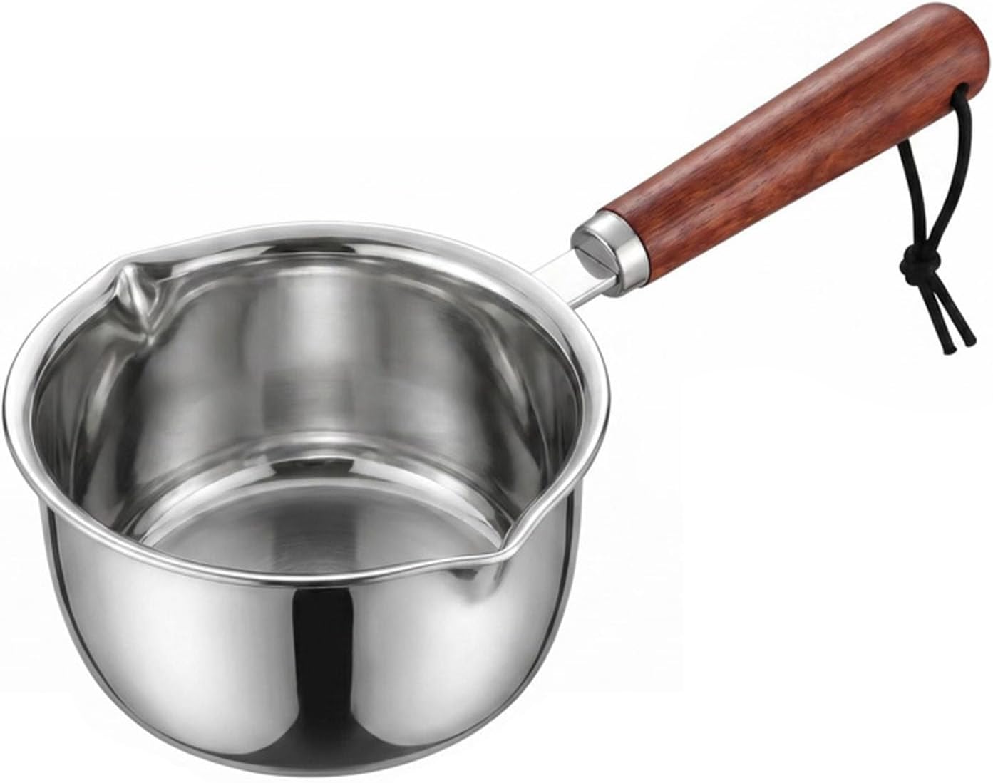 Stainless Steel Butter Warmer Vessel with Wood Handle for Coffee and Hot Chocolate Heat Handle