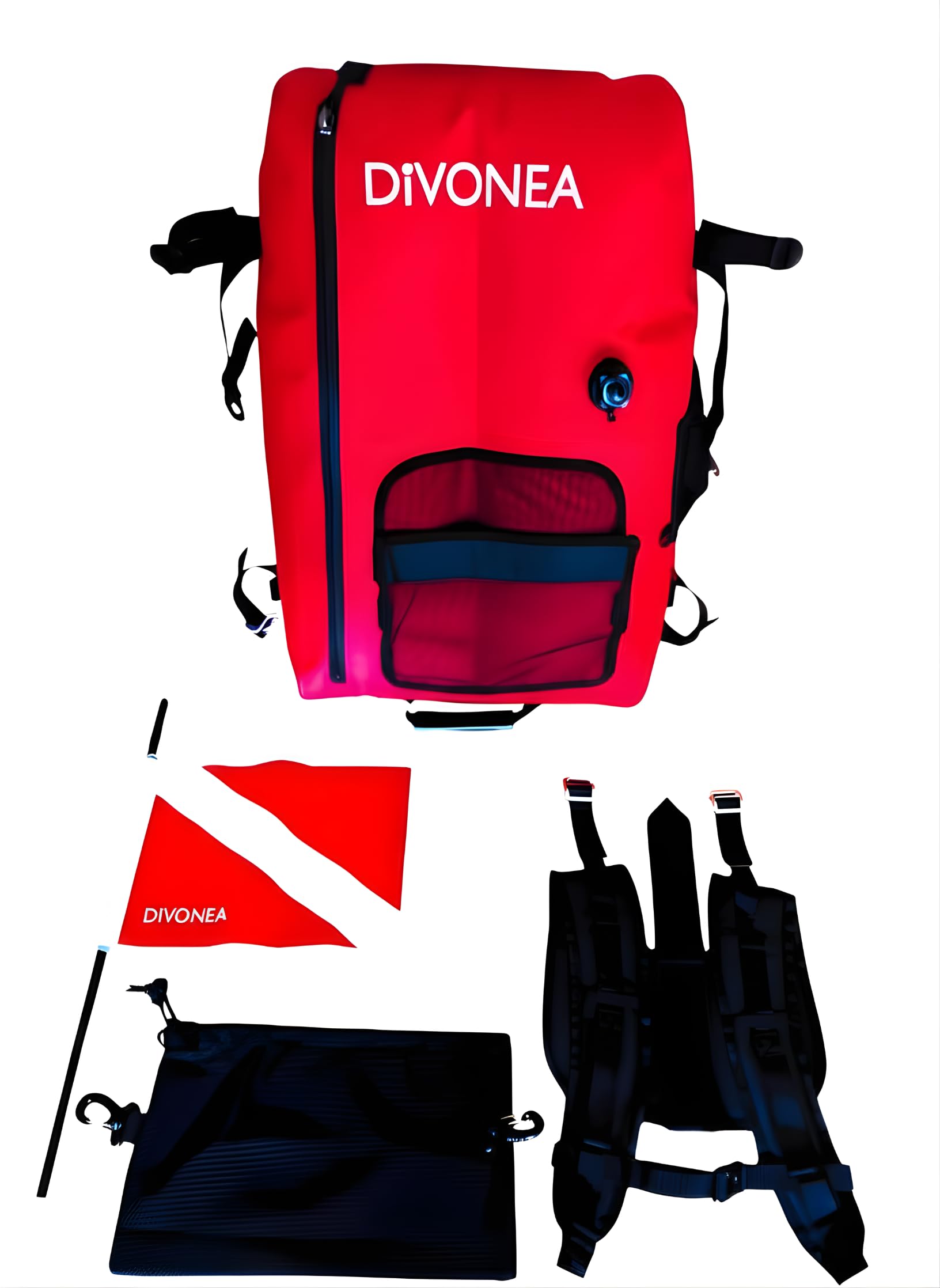 DiVONEA | Zaino impermeabile XL trasformabile in boa di segnalazione per immersioni - Accessori inclusi