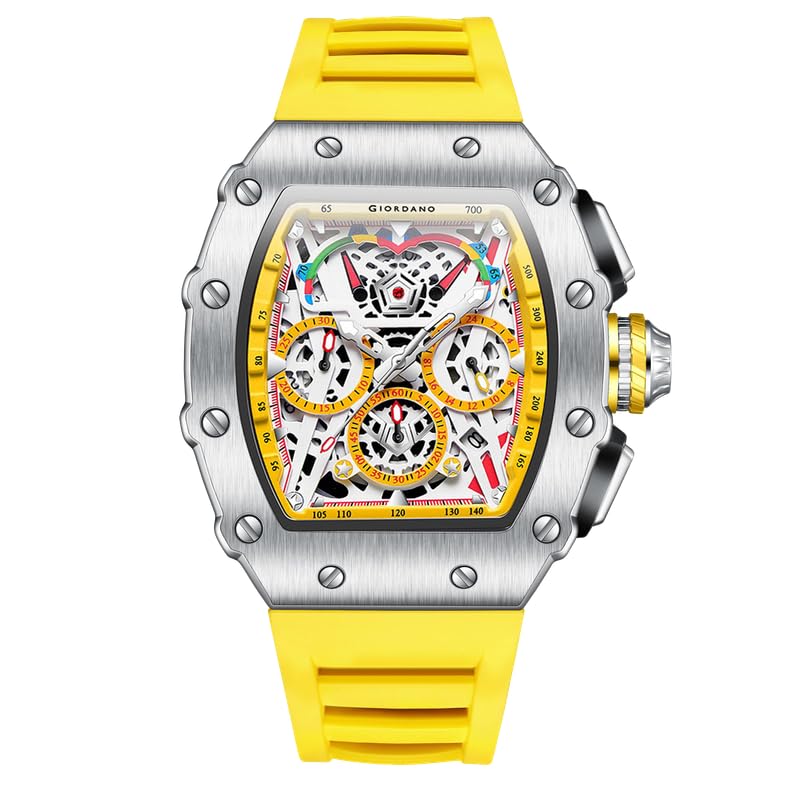 Image of Giordano Multifunction Watch for Men with Day, Date, and 24-Hour Sub-Dial, Water Resistant Square Dial Unique Design