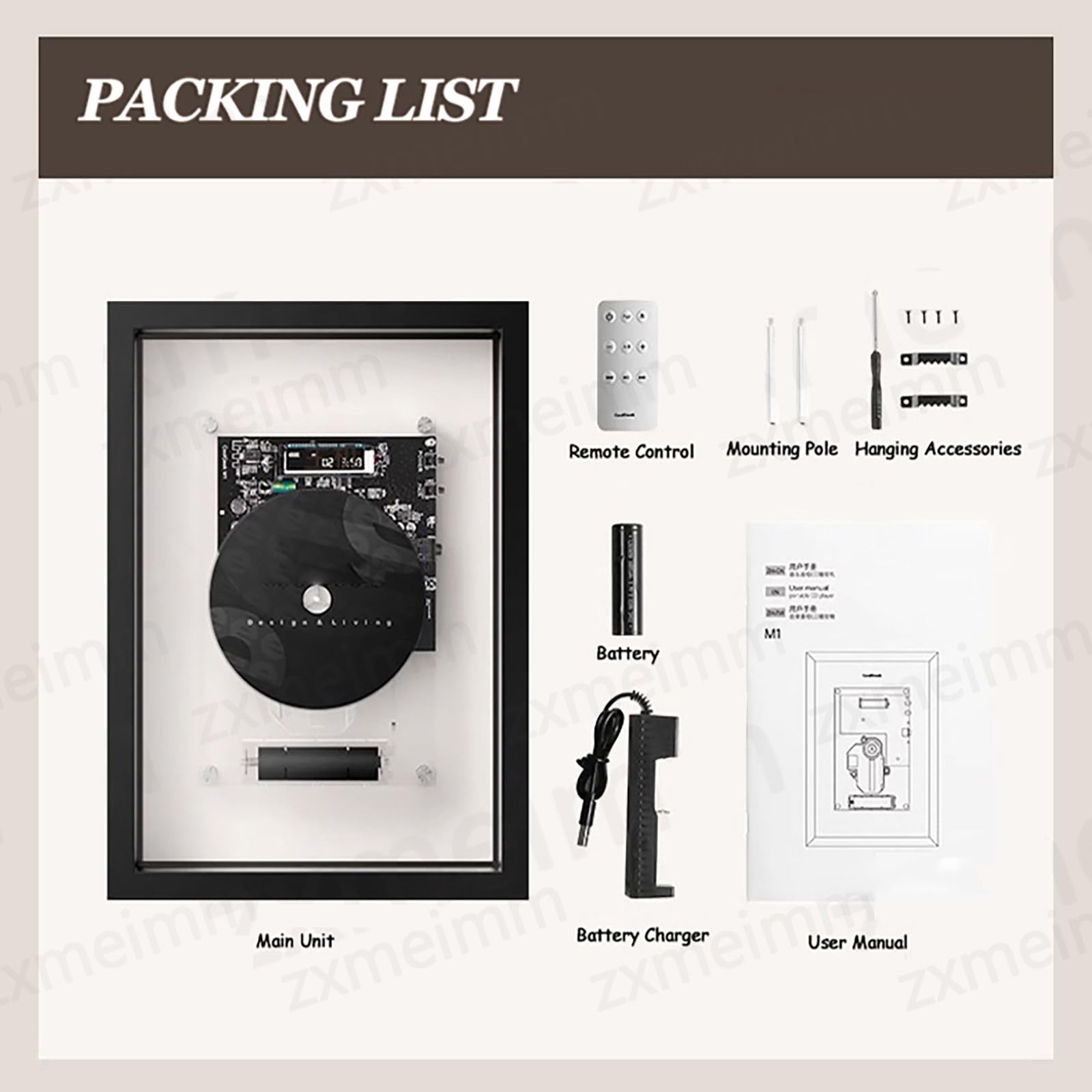 Lettore CD con Cornice Musicale retrò,Uscita Bluetooth/AUX per Altoparlanti Wireless,Decorazione da Parete e Doppio utilizzo da Tavolo,Telecomando Incluso,CD Non Incluso Black