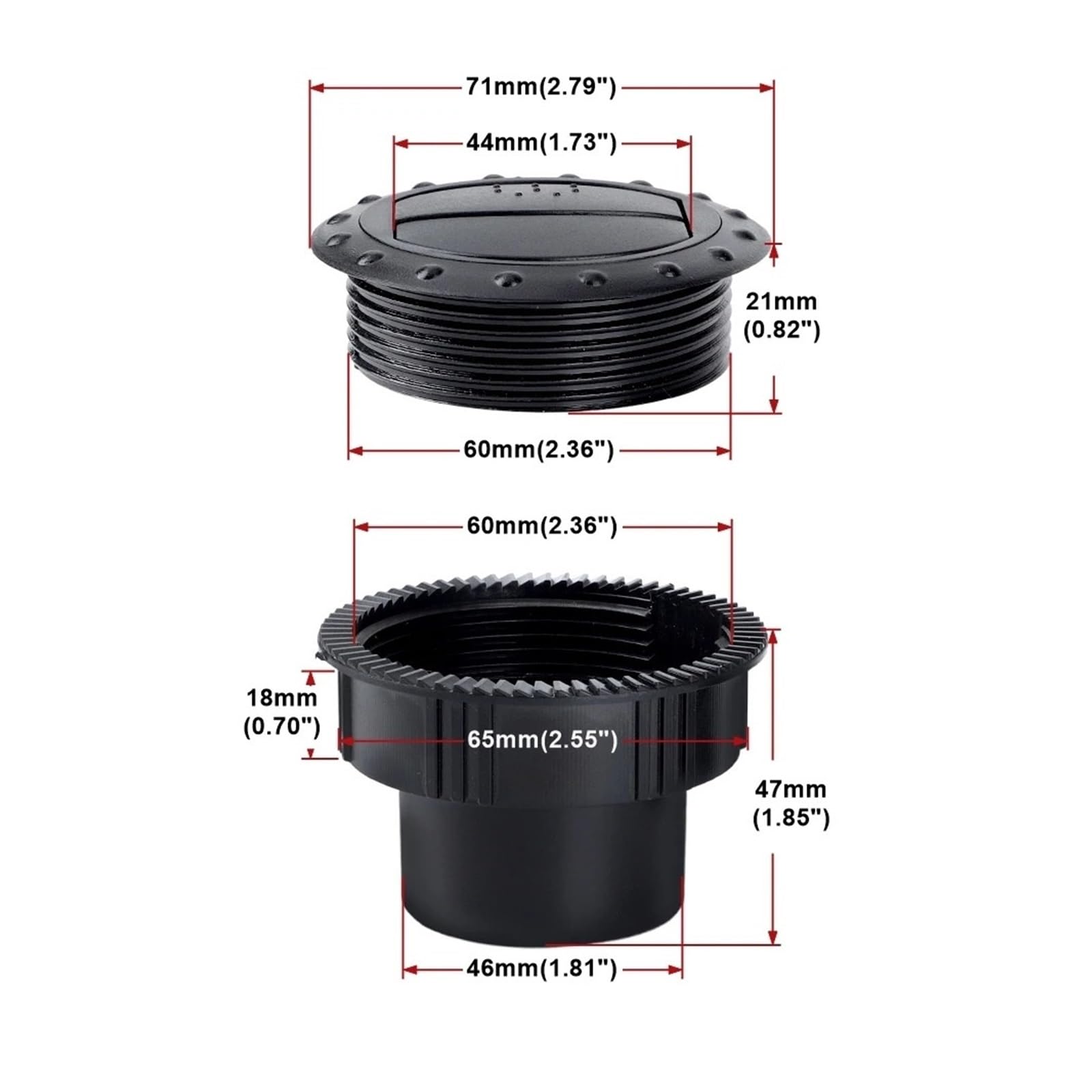 Griglia Ventilazione condizionata Deflettore sfiato per Uscita Aria condizionata Universale 65 mm Rotazione cruscotto Auto 255 Pollici Camper ATV A/C | Black