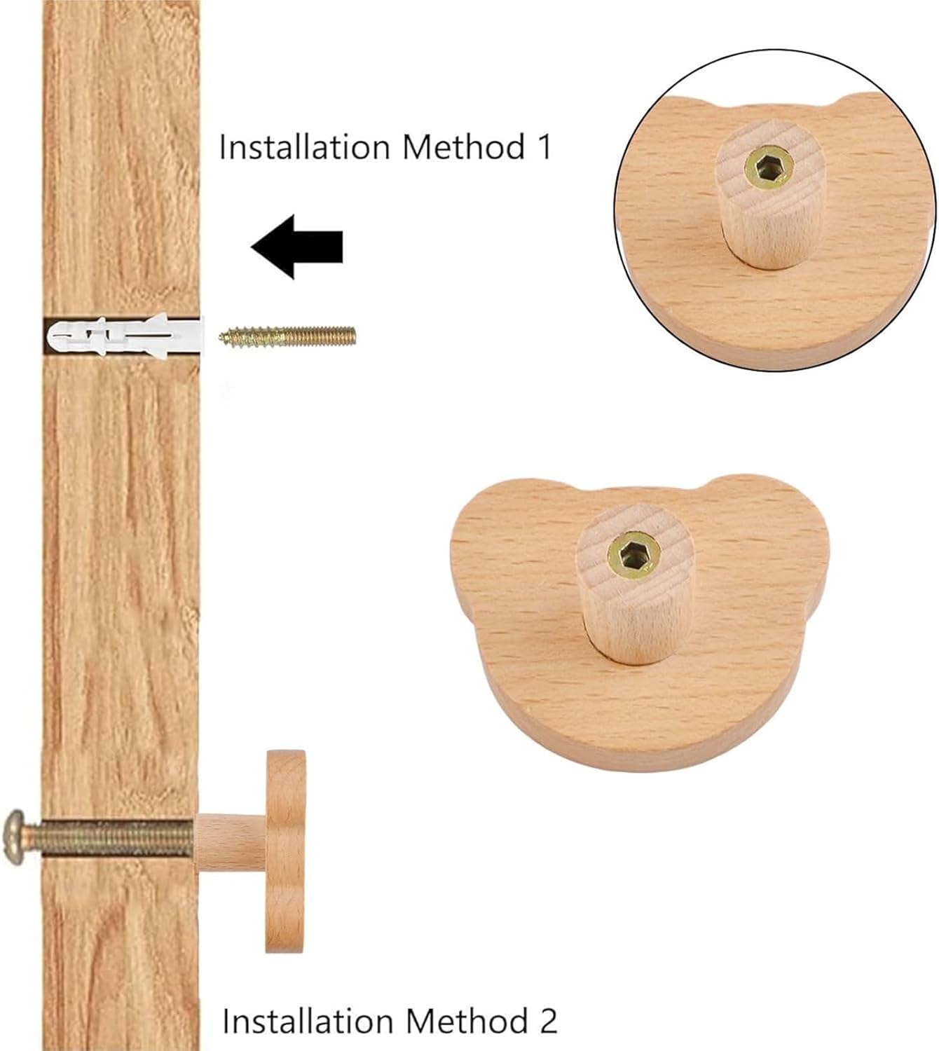 MOROBOR 18PCS Bear Shaped Wooden Knobs Single Hole Beech Wood Handles Wood Cupboard Cabinet Handles Knobs for Chest of Drawers with Screws& Expansion Tube