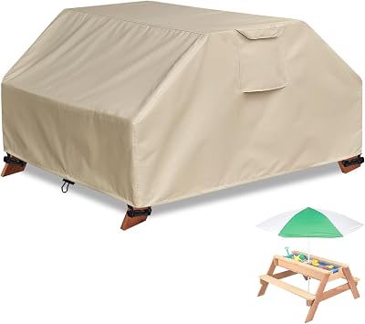 Kids Picnic Table Cover Waterproof for Sand & Water Activity Table, Weatherproof and UV-Resistant Material for All-Season Protection, Toddler Patio Wooden Table Cover Khaki