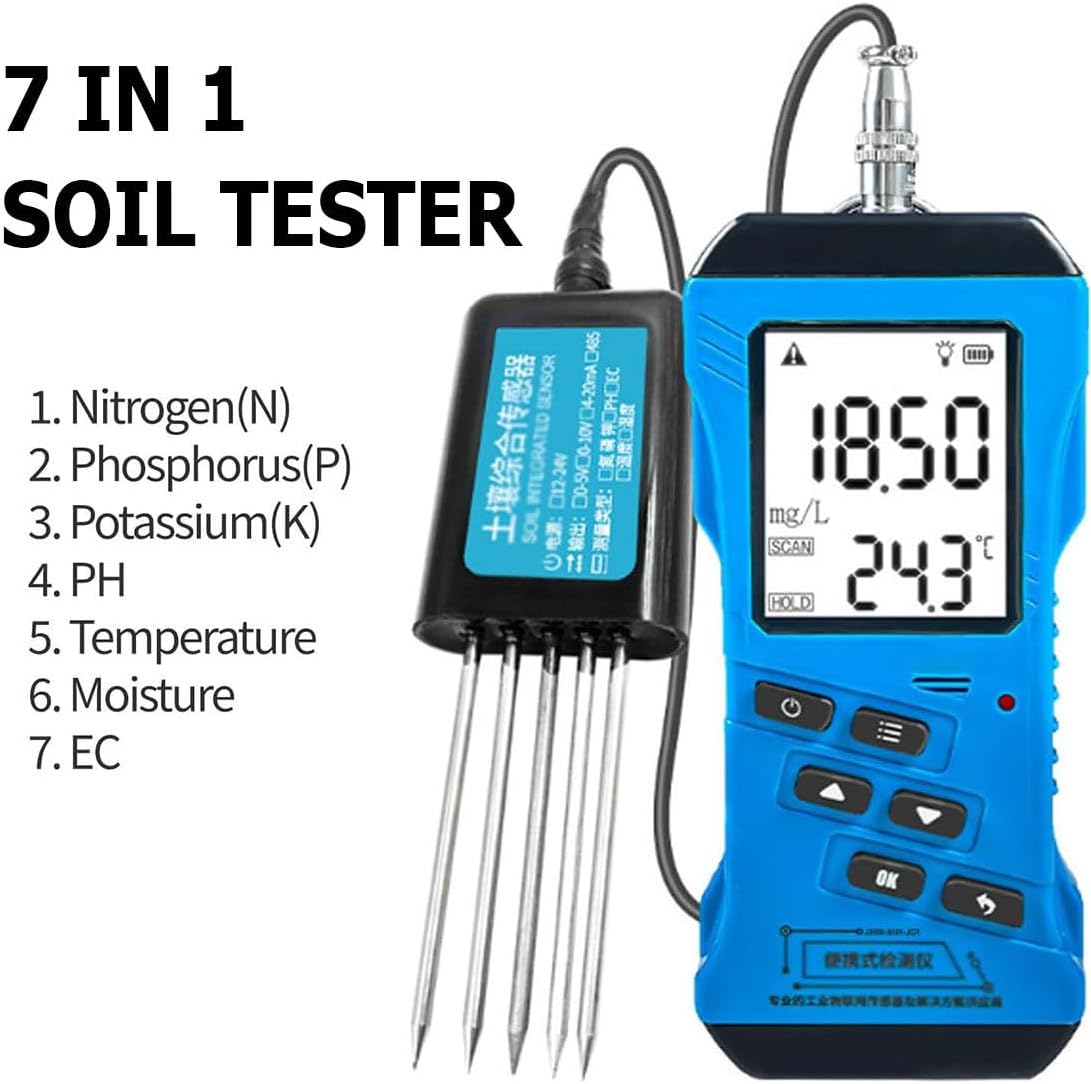 Digital Ph Meter for Soil,7 in 1 Soil Tester,Npk Tester,with Moisture & Temperature Sensor,Backlit LCD Garden Soil Test Kit,for Lawn,Farm, Indoor/Outdoor Plants