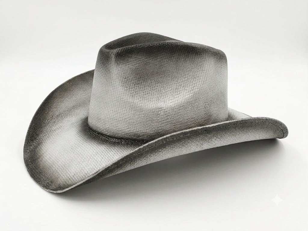 Cappello da Cowboy Stile Western in Paglia Bianco e Grigio con Effetto Sfumato Vintage per Uomo e Donna V031