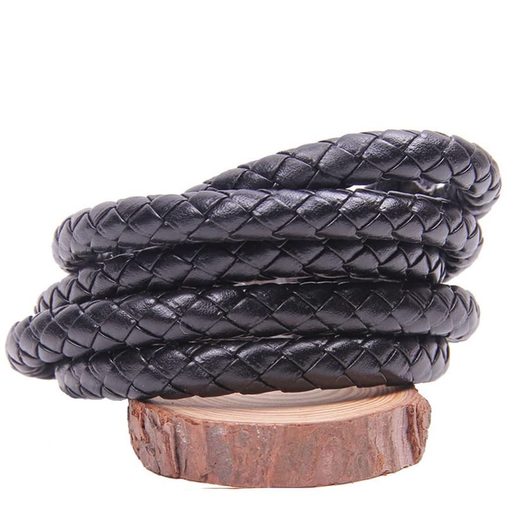 Skórzany sznur 3/4/5/6/8/10/12mm okrągła pleciona lina dla DIY naszyjnik bransoletka tworzenie biżuterii akcesoria 1 sztuk | Black,4mm 5m