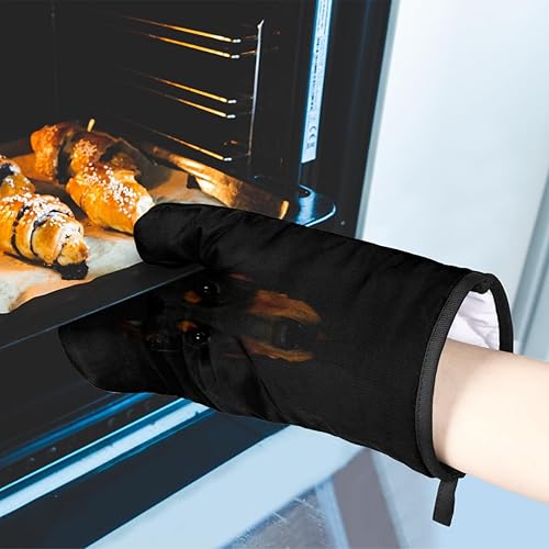 Miniatura 5 de Doberman Pinscher - Juego de guantes de horno y soportes para ollas para perros, resistentes al calor, antideslizantes, guantes de horno y tapete