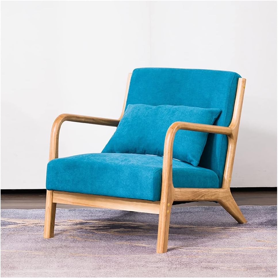 Accent Chair for Living Room, Side Chair with Arms, Mid-Century Modern Leisure Chair Upholstered with Solid Wooden Frame and Armrest Fabric Reading Chair for Bedroom Apartment (Color : Blue)