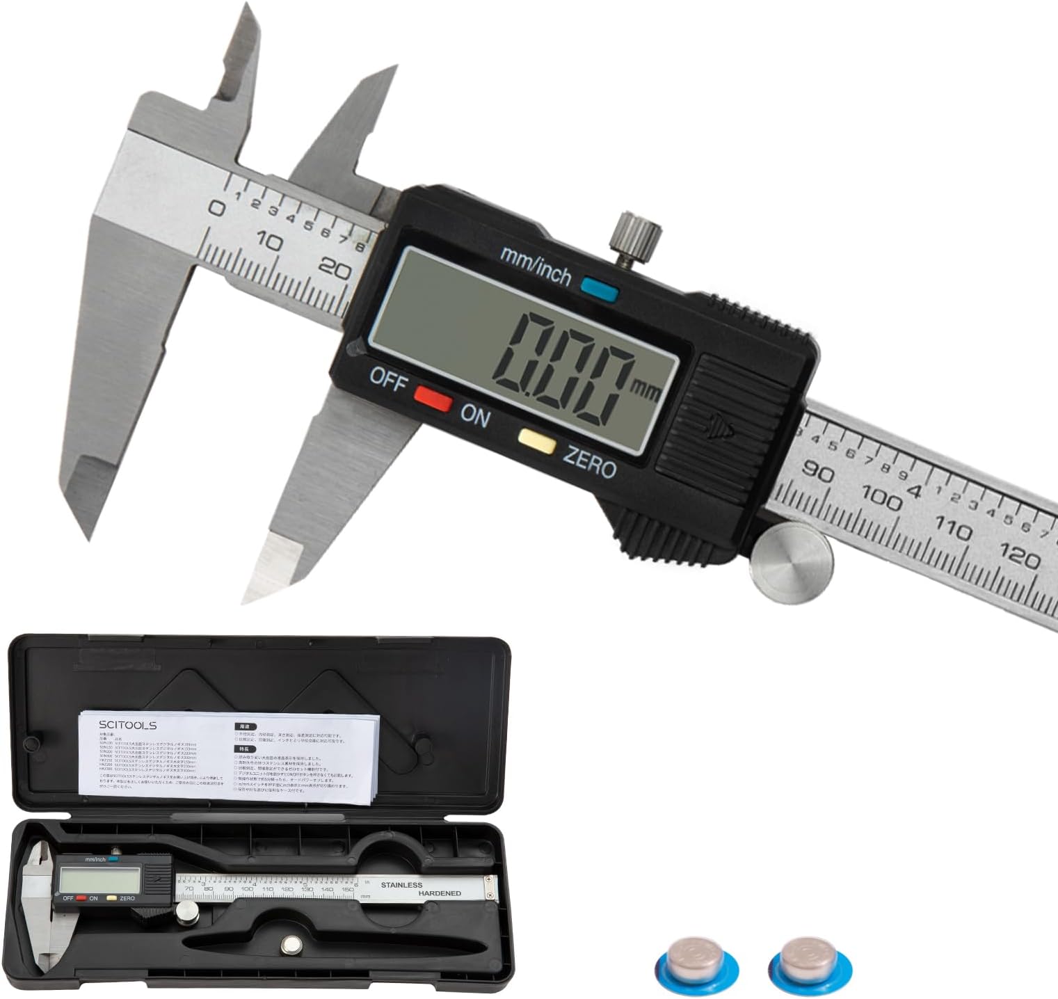 Digital Caliper 0-6" Measuring Tool with Metal Ruler, Micrometer Caliper with Auto-Off Feature, Interchangeable Between inches and millimeters for DIY/Household and 3D Printing, Black