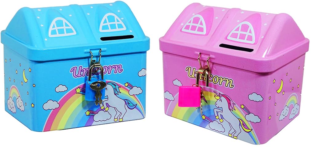 DISHVY® Combo of Pink and Blue Unicorn Design Hut Shape Piggy Bank |Includes Lock and Key|Unicorn Coin Bank | Money Box| Gullak for Kids|Birthday Party Return Gift (B0CHBFKBWZ) Amazon Price History, Amazon Price Tracker