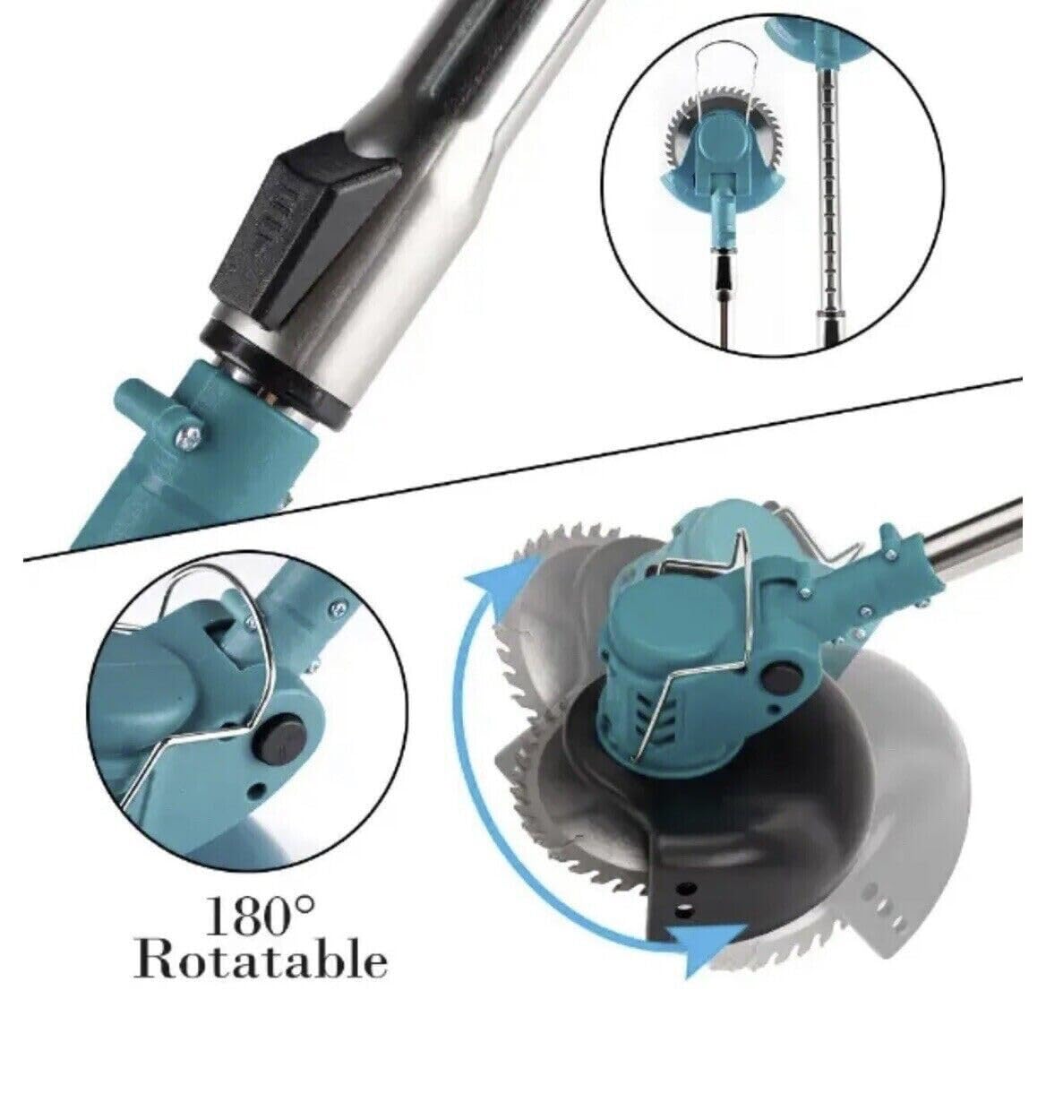 Decespugliatore Elettrico RegolabileCon Doppia Batteria Motore Brushless con 2 Batterie e Lame Metalliche, Tagliaerba senza Fili con Testata Regolabile e Maniglia Telescopica