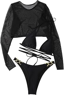 Traje de baño de 3 piezas para mujer, traje de baño de manga larga, cintura alta, sexy, bikini, traje de baño, camiseta sin mangas para hombre,