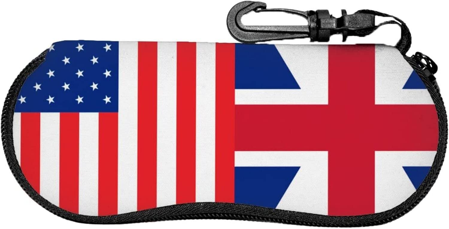 AOOEDM Glasses Case American And British Flag Sunglasses Soft Case With Carabiner for Women Men Eyeglasses Carry Storage