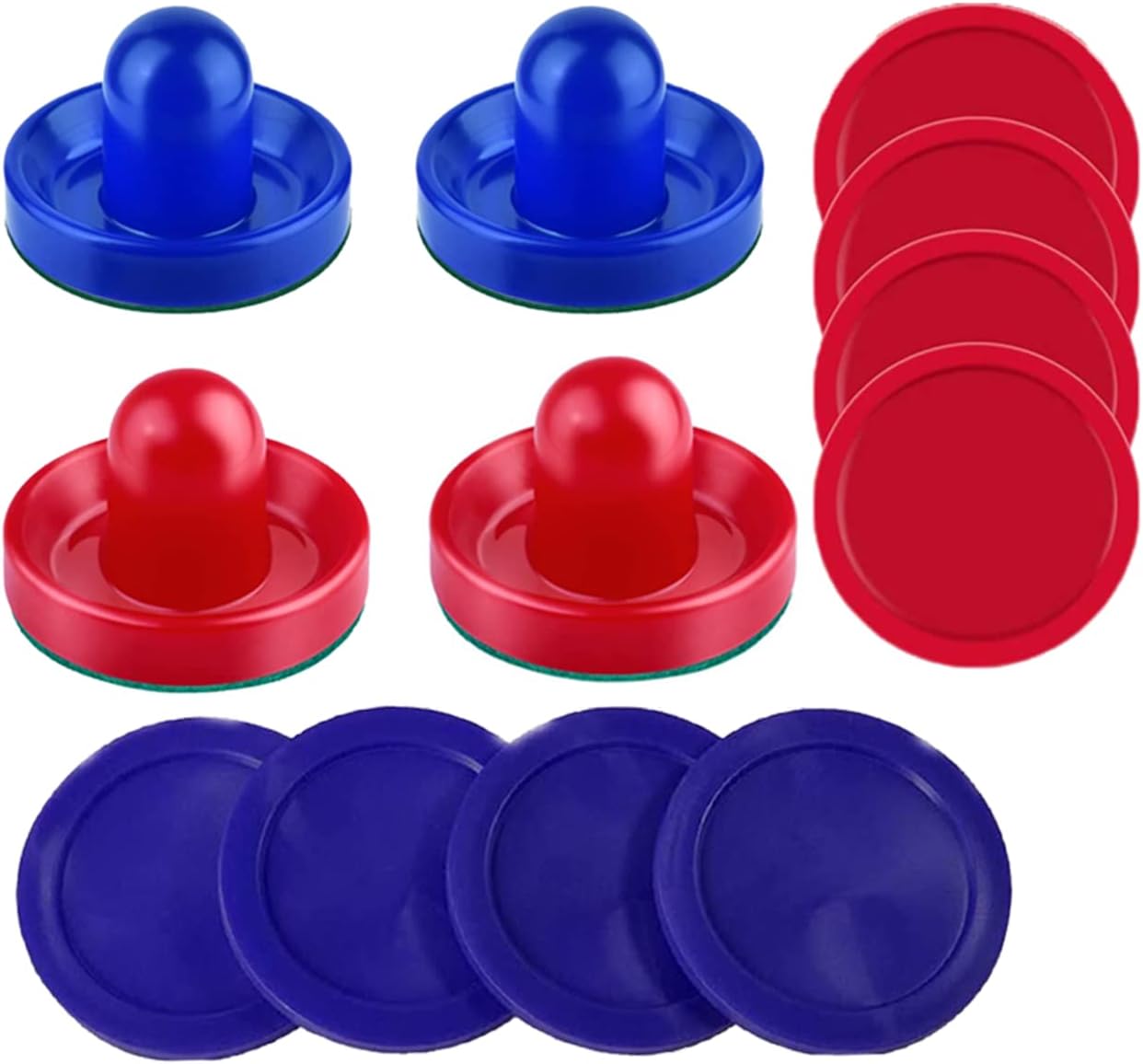 Air Hockey Pushers and Air Hockey Pucks Air Hockey Paddles, Goal Handles Paddles Replacement Accessories for Game Tables(4 Red and Blue Pushers, 8 Red and Blue Pucks )