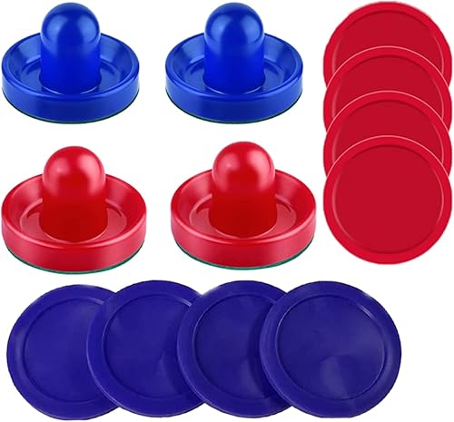 Empujadores y discos de hockey de aire, palas de hockey de aire y asas de portería, accesorios de repuesto para mesas de juego (4 empujadores, 8