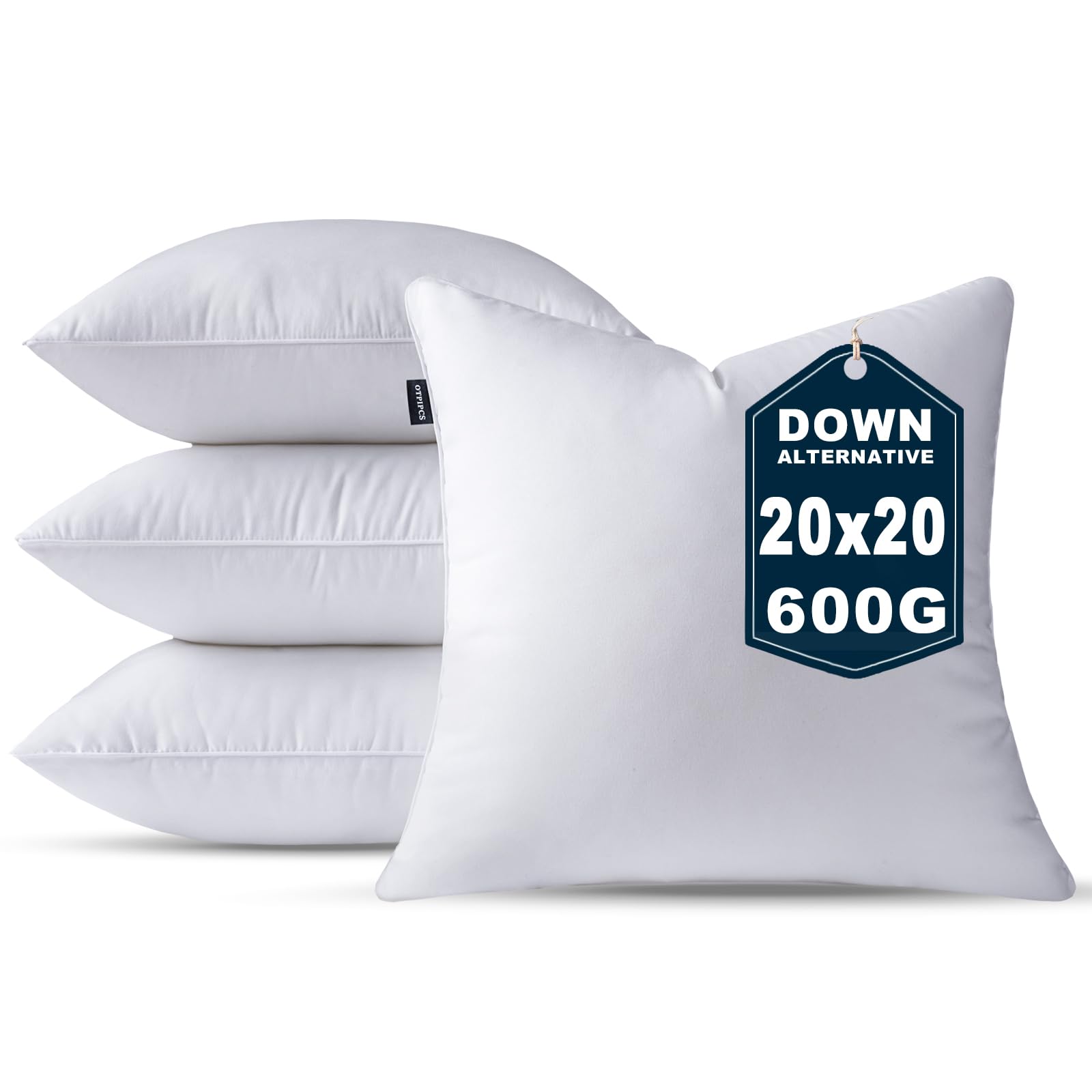 OTPIPCS 4er Set Kissenfüllung 50 x 50 cm Daune Alternative Weiß Quadratisch Kissen für Couch Größe Innenkissen Sofakissen Dekokissen Kopfkissen Zierkissen Inlett Cushion Bett Zierpolster 20x20 Zoll