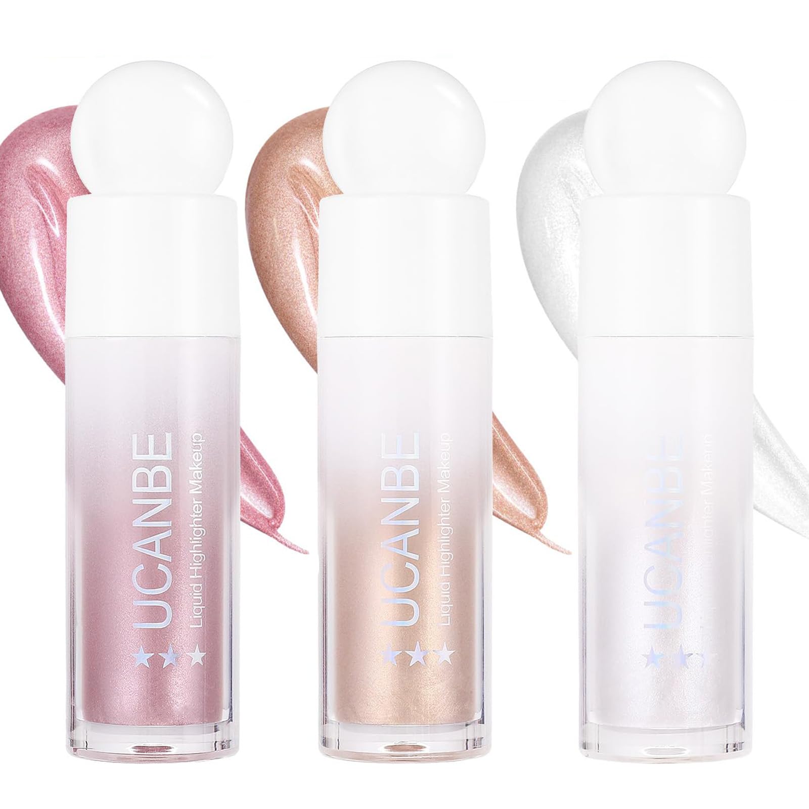 3-Pack Liquid Face Highlighter Makeup Set - Multifunctional Luminous Glow, Natural Radiance Sparkly Glitter Body Shimmer Liquid Luminizer Sticks - Suitable for Face, Eyes, Lips, and More