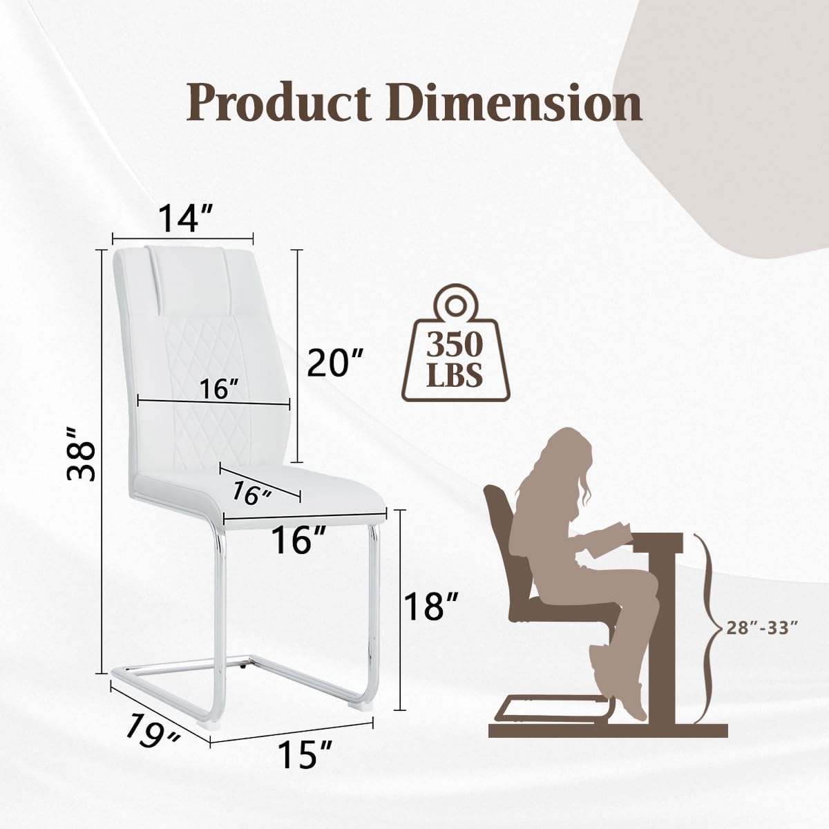 Dining Chairs Set 6, High Back White Kitchen Chairs,Waterproof Faux Leather Dinner Chairs with Upholstered Seat,Armless Side Chair with Chrome Plate Metal Legs for Kitchen Dining Room