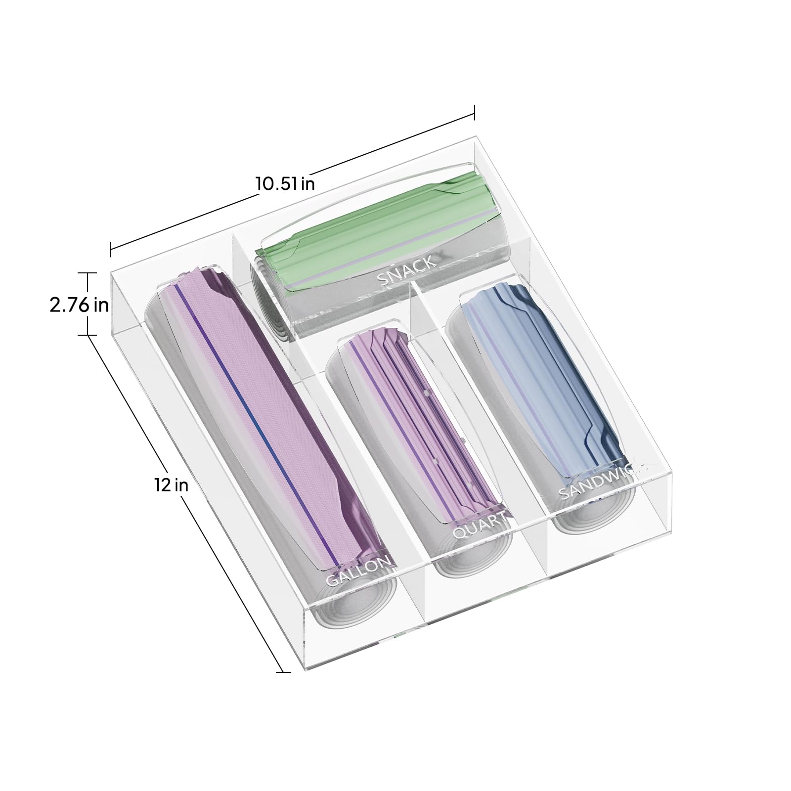 Aquiver Organizer per sacchetti in acrilico, organizer per cassetti e sacchetti in plastica per alimenti, compatibile con galloni, quarti, sandwich, snack, congelatore, sacchetti scorrevoli