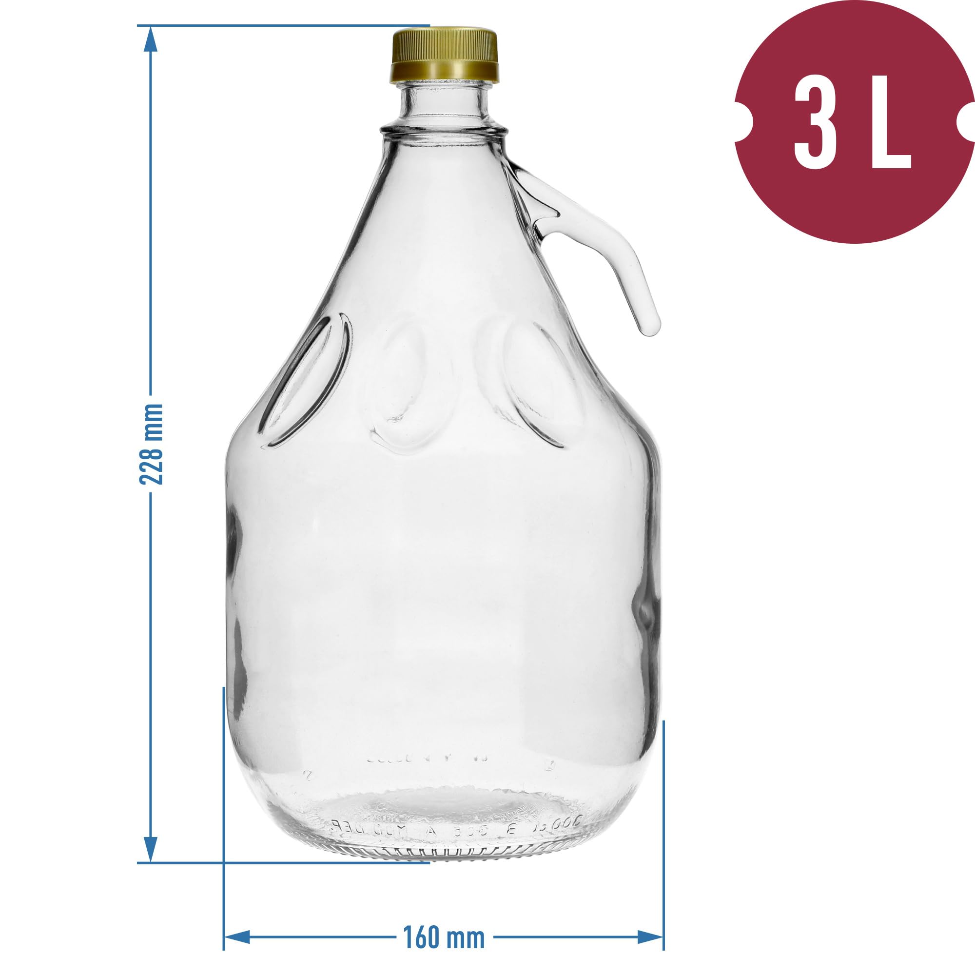 lilawelt24 6 x 3L Flasche mit Schraubverschluß + Schwefelpulver GLASBALLON Weinballon GÄRBALLON GLASFLASCHE Flasche Gallone Leere Glasflasche zum Befüllen