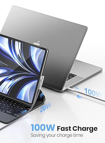 Miniatura 9 de Fasgear Cable USB C a USB C de 100 W, paquete de 2 cables USB 2.0 tipo C a tipo C PD 5A de carga rápida en ángulo recto compatible con Mac-Book Pro