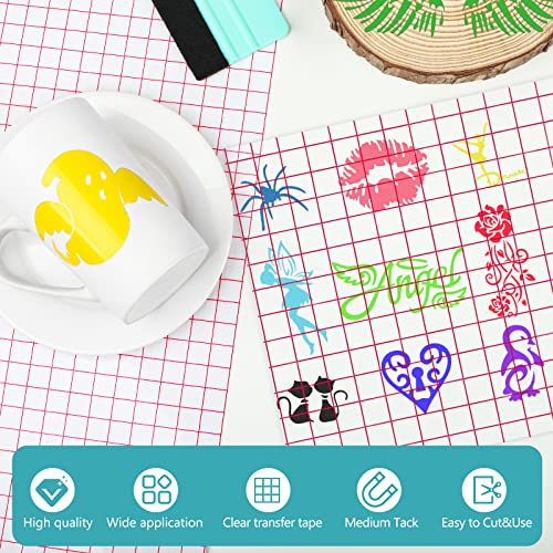 40Ft Transfer Tape For Vinyl - Clear Vinyl Transfer Paper Tape Roll, 12” X 40 Ft With 1/2 Red Grid Standard Tape For Cricut Adhesive Vinyl For Craft Decal, Mug Decal #TOP2