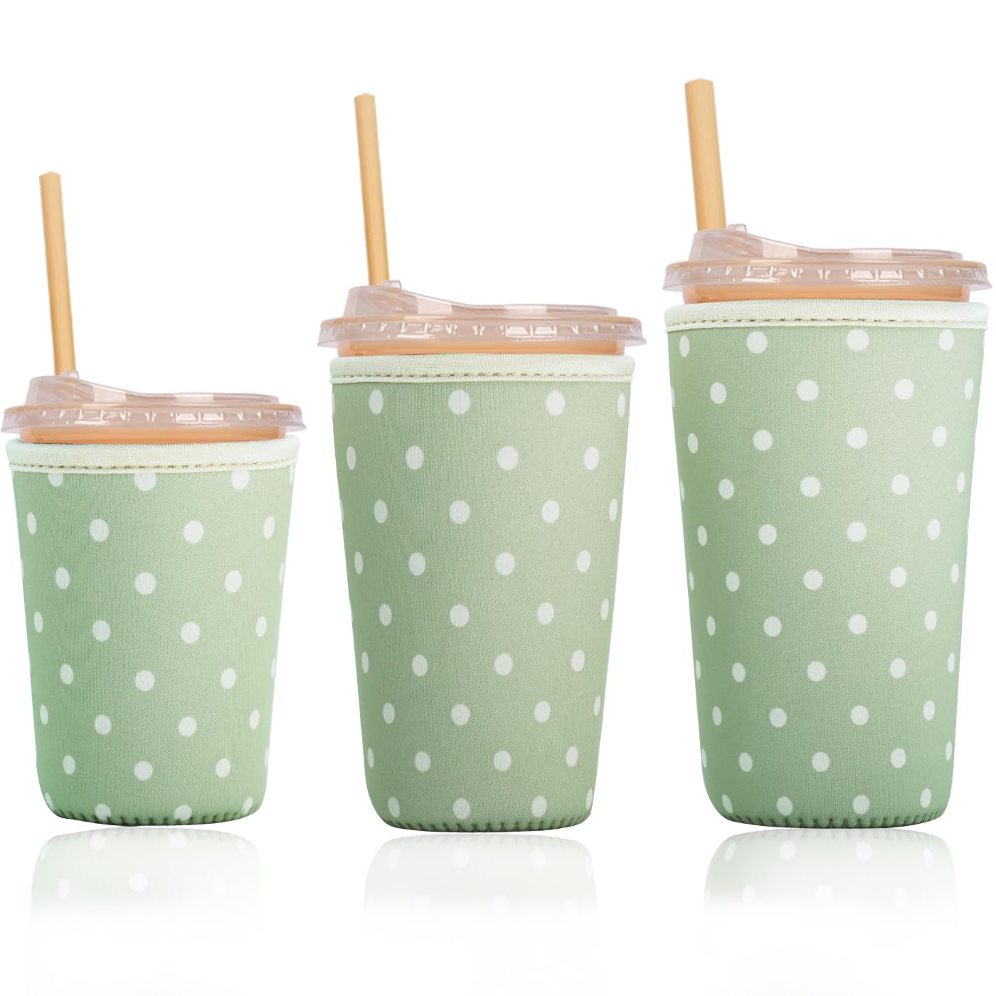 Reusable Insulated Sleeve for Iced Coffee Cup, 3-Pack Coffee Neoprene Drink Sleeve for Cold &amp; Hot Drinks, Beverage Holder for Iced Coffee (Sage Dots)
