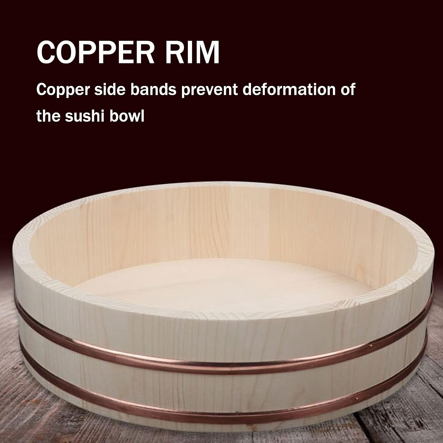 Hangiri Wooden Sushi Oke Tub Rice Mixing Bowl for Restaurant Home Kitchen Tool,52x13cm (36x8cm)