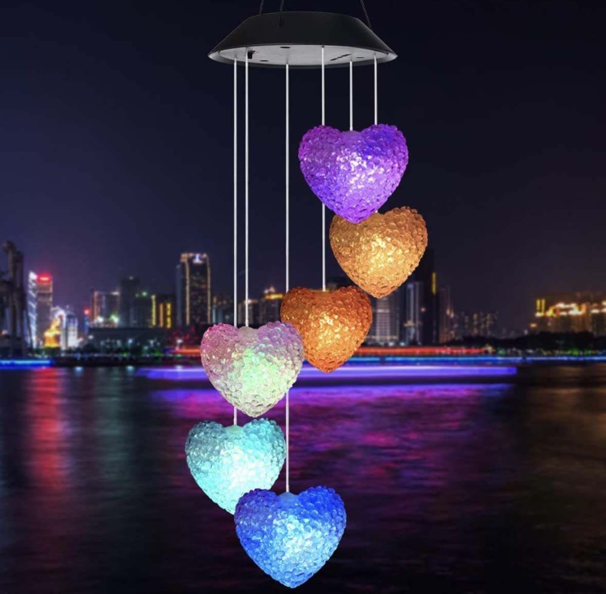 Taiga Pink Hearts Solar Power Wind Chimes for Balcony & Outdoor Home Decoration | Color Changing Hanging Led Lights | Gift Item | Positive Energy Creator in Garden, Multi Color