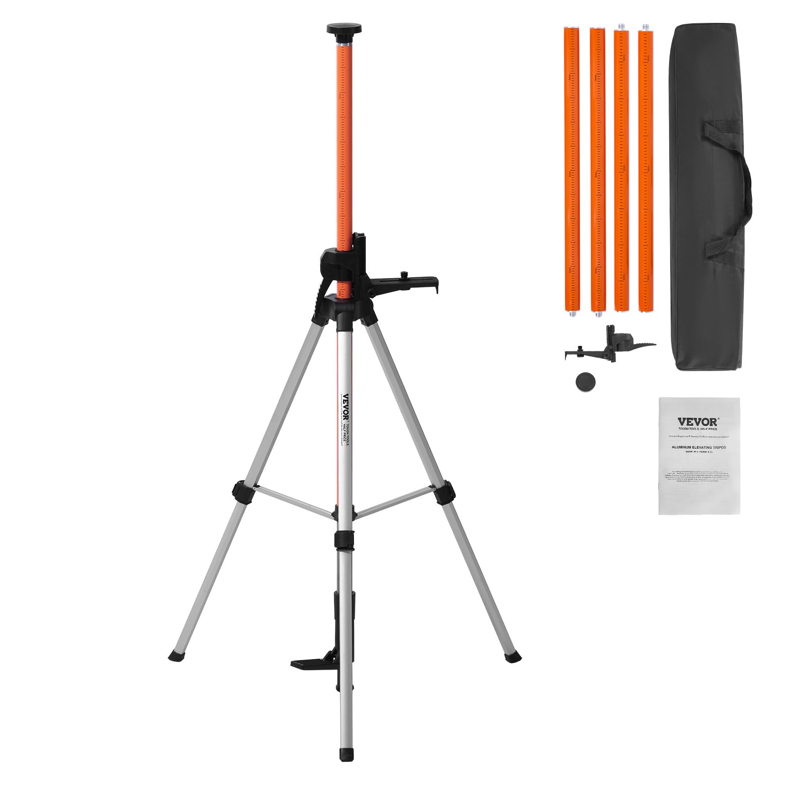 VEVOR Trépied de Niveau Laser, Filetage 1/4"-20 5/8"-11, Réglable en Hauteur 1040-3400 mm avec Niveau à Bull Intégré, Support Robuste, Trépied en Aluminium Léger à Poteau Extensible pour Scanner Laser
