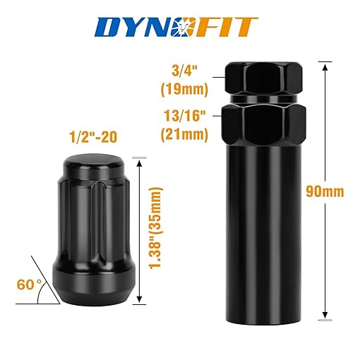 Miniatura 9 de Dynofit Tuercas estriadas de 0.472 in x 1.5 ET (extendidas) para 6 lengüetas para ruedas de posventa, 24 piezas de extremo cerrado M12x1.5 con