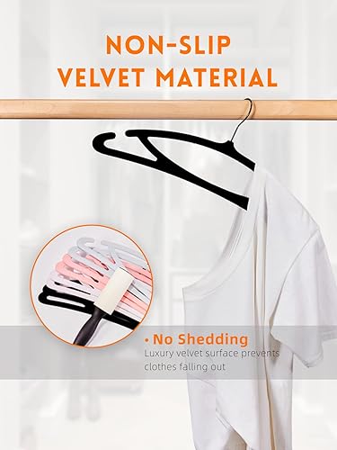 Miniatura 5 de HOUSE DAY Perchas de terciopelo negro, paquete de 60 perchas de fieltro de lujo antideslizantes, perchas negras que ahorran espacio, colgador