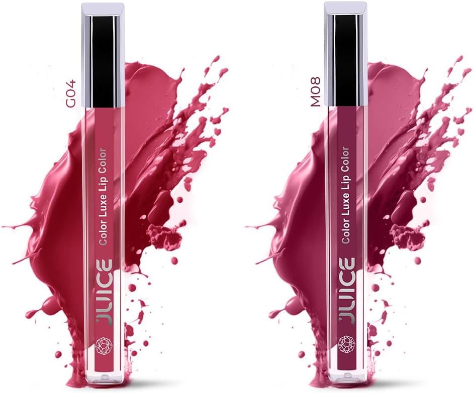 Juice matte Luxe lipstick & lip Gloss - Vitamin E Enriched, Smudge-Free with Bio Retinol, Moisturizing Lock Technology, SPF 15 Pack of 2 (PINK PLUM - M08 & PINKISH BERRY - G04)