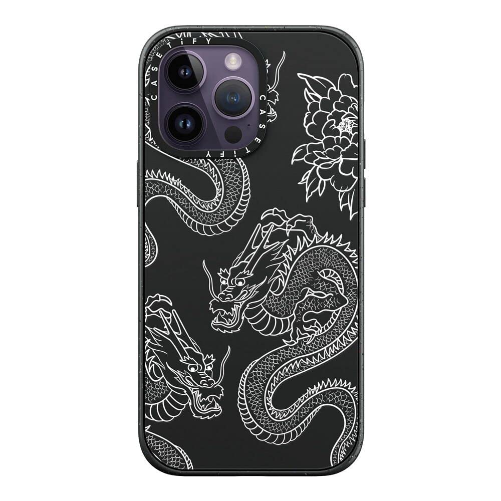 CASETiFY Impact - Custodia per iPhone 14 Pro Max, 4 volte testata contro le cadute di grado militare, protezione dalle cadute da 2,5 m, motivo: draghi, nero opaco