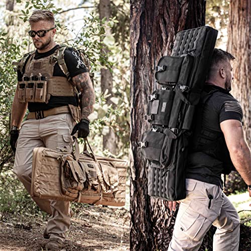 Double Rifle Bag | 2 Rifles + 2 Pistols Tuckable Backpack Straps | Combat Veteran Owned Company | Waterproof Padded Lockable Carbine Or Long Gun Case (36" X 12" Double Rifle Case, Camo) #TOP3