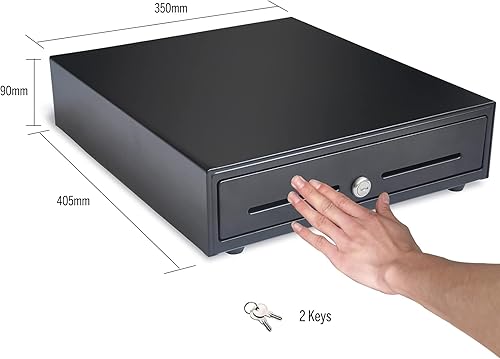 Miniatura 5 de HONEY BEAR Cajón para efectivo de 16 pulgadas, acero de calibre pesado, bandeja de 4 billetes y 8 monedas, apertura manual, apertura manual (estilo