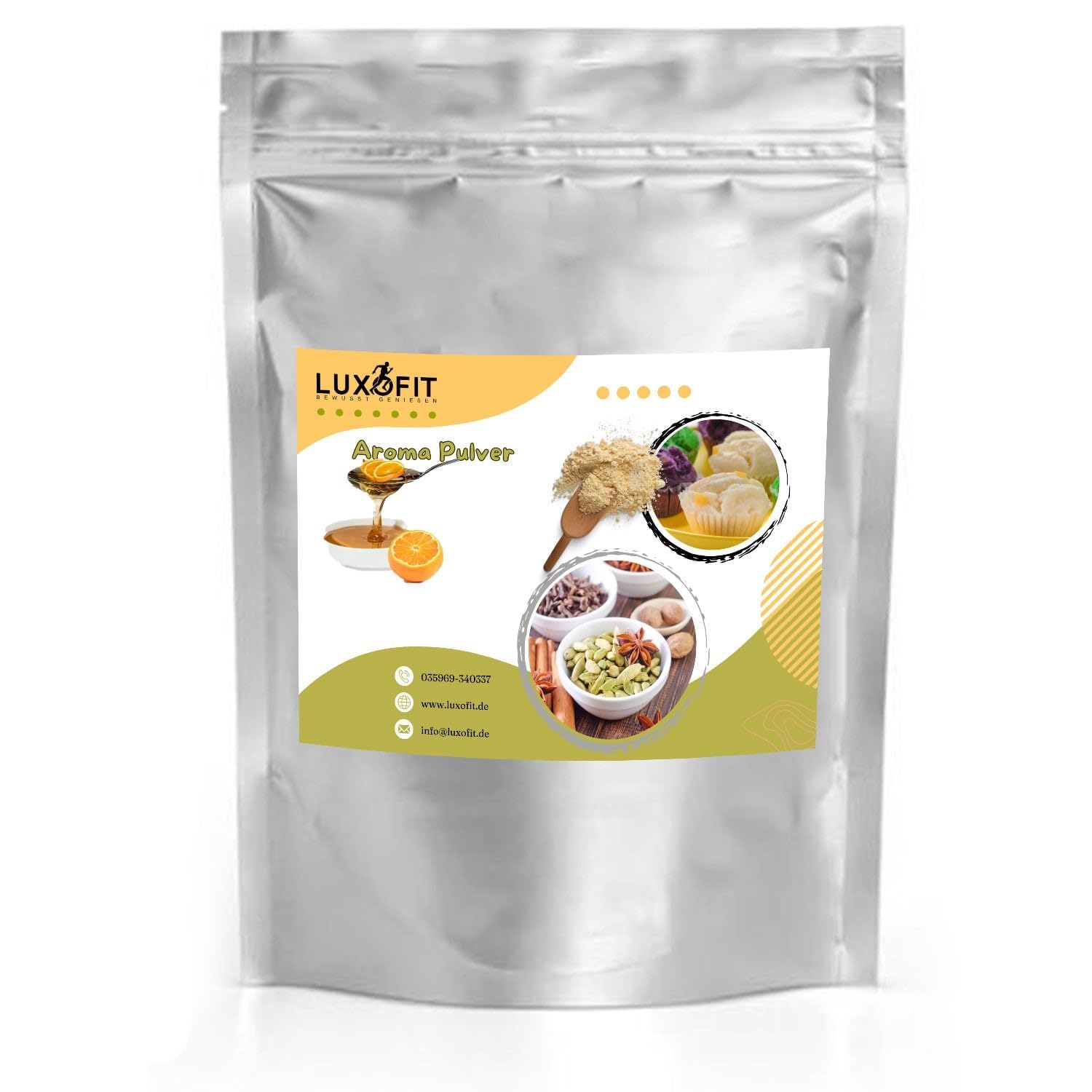luxofit Orangensirup Aroma | Geschmack | Flavour Pulver, Aromen für Küche und Gastronomie, Geschmacksverstärker, für Lebensmittel und Getränke geeignet, Made in Germany (1 Kg)