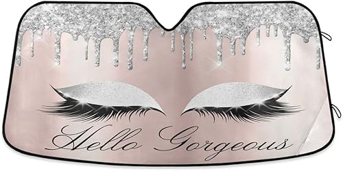 Miniatura 1 de Parasol para parabrisas de automóvil, diseño de ojos de mujer, color rosa rosa, diseño de Hello Gorgeous para rayos UV y protección solar contra el