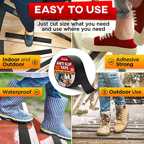 Image of Grip Tape - Heavy Duty Anti Slip Tape for Stairs Outdoor /Indoor Waterproof 2Inch x 35Ft Safety Non Skid Roll for Stair Steps Traction Tread Staircases Grips Adhesive Non Slip Strips Nonslip Walk Black