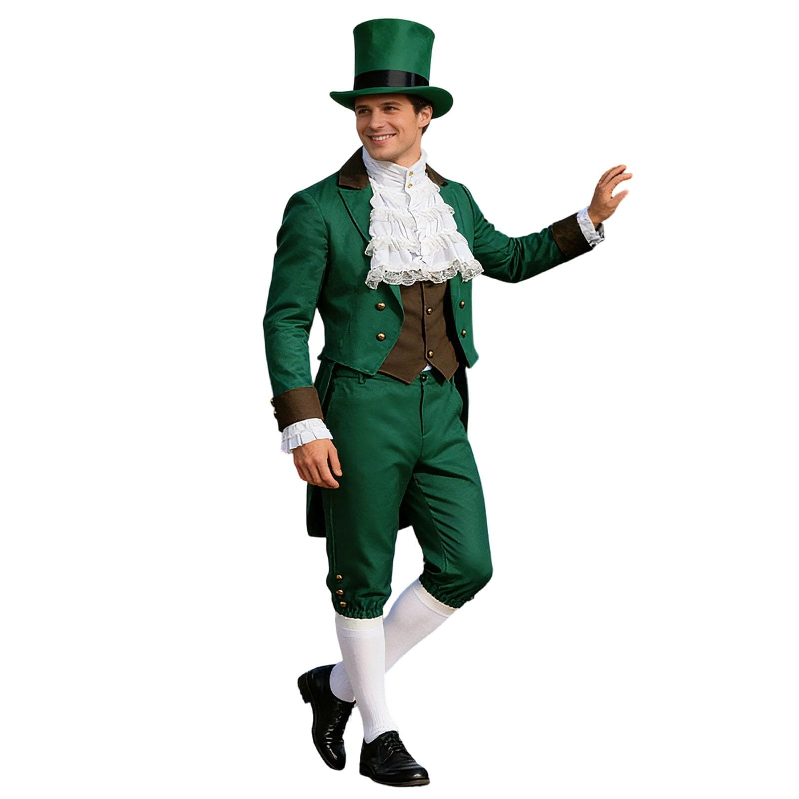 5-teiliges Leprechaun-Kostüm für Herren Komplett-Set für St. Patrick‘s Day Grüner Irischer Kobold Kostüm Karneval Faschingskostüm Erwachsene