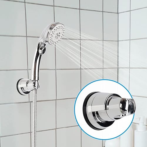 Miniatura 7 de Hibbent Soporte de cabezal de ducha con ventosa al vacío, soporte de cabezal de ducha extraíble, soporte de varita de ducha ajustable en altura y