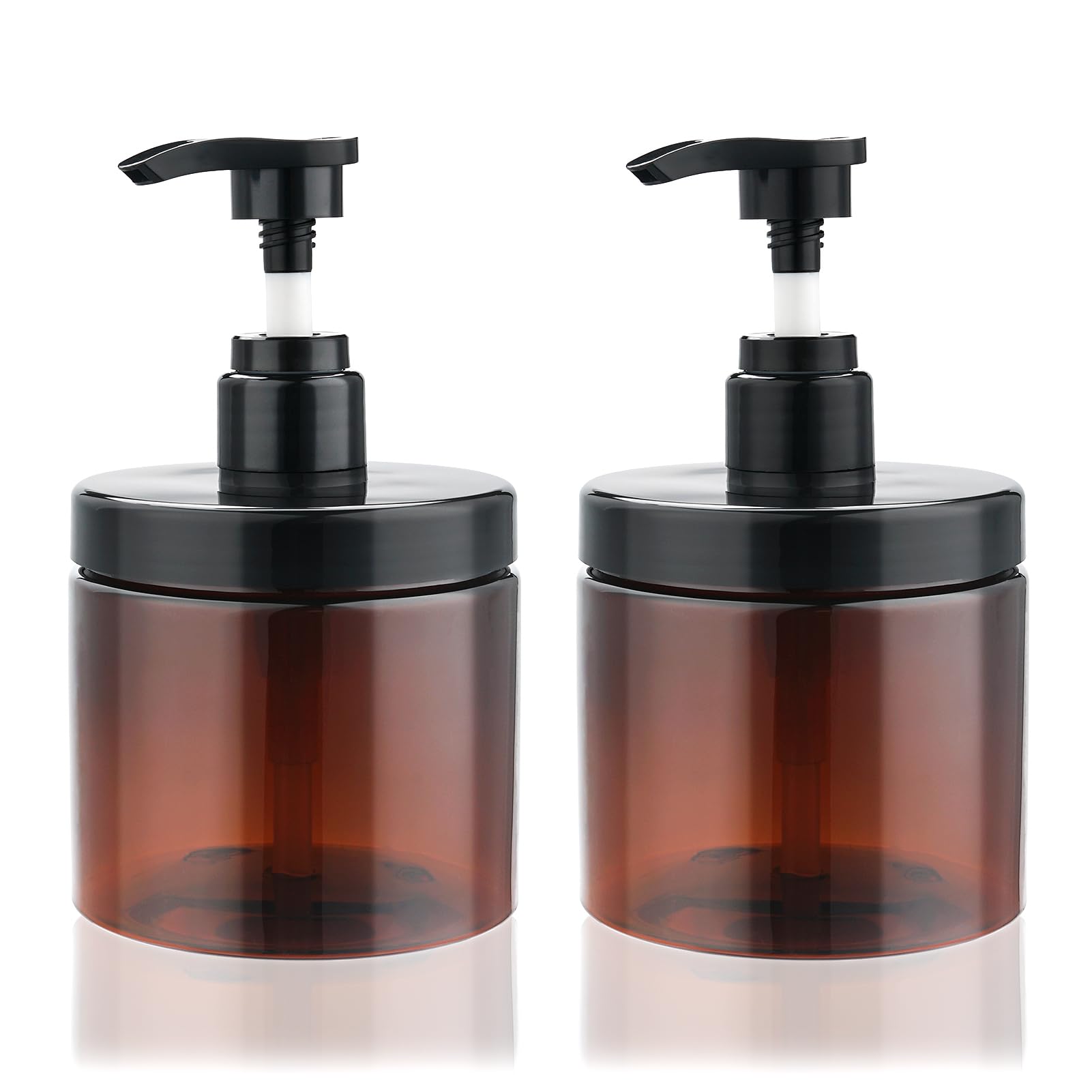 Cosywell Pump Bottle Dispenser 2 Pack 16.9oz/500ml Wide Mouth Hand Soap Dispenser Refillable Plastic Empty Liquid Container for Lotion Body Wash (Brown)