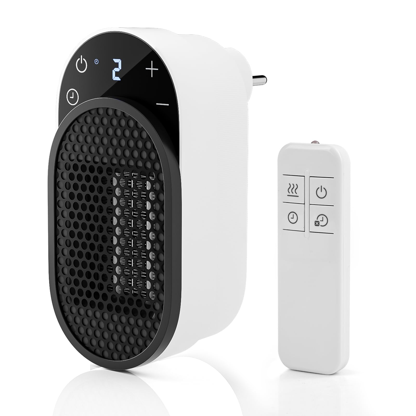 Dreamhigh® Chauffage d'appoint 500 W, Chauffage Soufflant avec Télécommande, Rotation à 90°, Minuterie 1-12 Heures, Écran LED, Chauffage Electrique Economique pour Pièces jusqu’à 25 m³