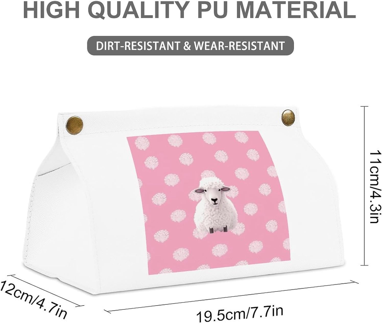 Decorative PU Tissue Paper Holder White Sheep on Background Printed Tissue Box Cover Napkin Tissues Organizer Home Decor for Bathroom Night Stands Desk Car Dining Table image 2