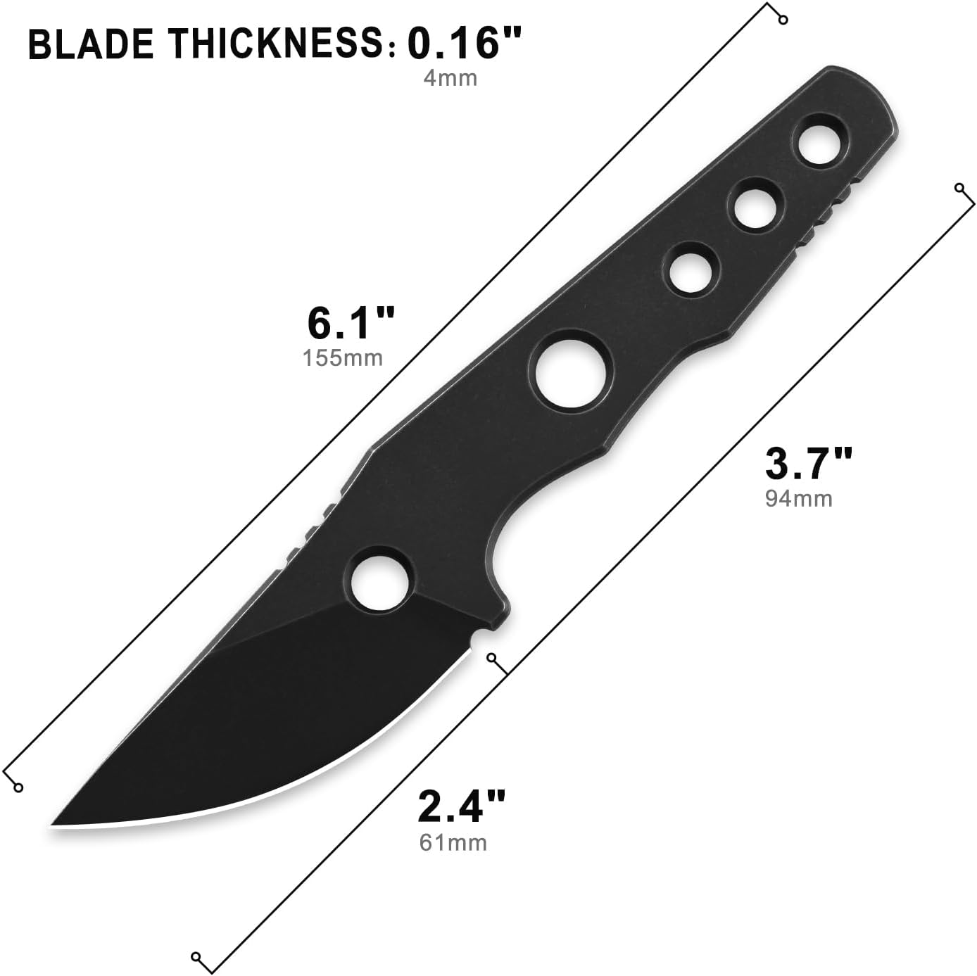 Petrified fish PFE13 Bison Fixed Blade Knife, 2.4" 14C28N Stonewashed Blade, 2.52oz 14C28N Handle Fixed Blade Knife for Camping EDC Outdoor (Black Stonewashed)