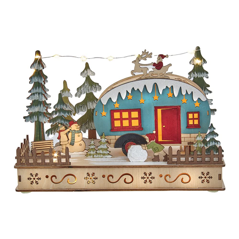 Kurt S. Adler Batteriebetriebener Camper aus Holz mit Weihnachtsmann Tischstück, Mehrfarbig, 7.5-Inch